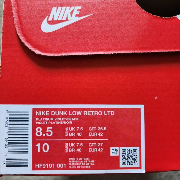 Nike Dunk Low Black Platinum Violet Croc Brand New Sz 8.5 - Picture 9 of 9